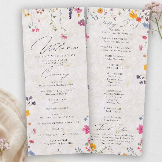 Programme de mariage moderne rose jardin de fleurs