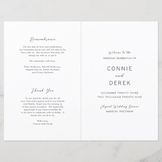 Programme de mariage moderne simple (Devant)