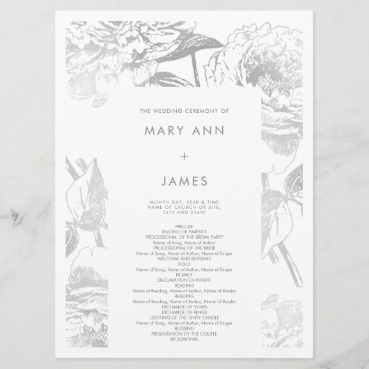Programme de mariage Moderne Simple Floral Argent (Devant)