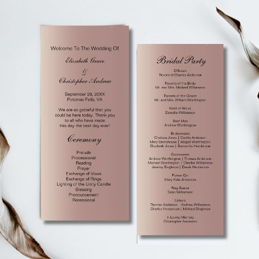 Programme de mariage moderne tendance rose gold ro