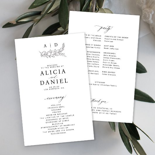 Programme de mariage monochrome budget avec monogr
