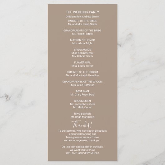Programme de mariage Monogram Grullo (Dos)