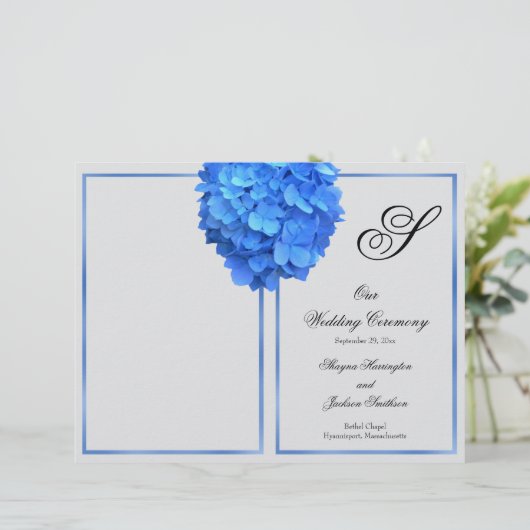 Programme de mariage Monogramme Floral Bleu Argent (Debout devant)