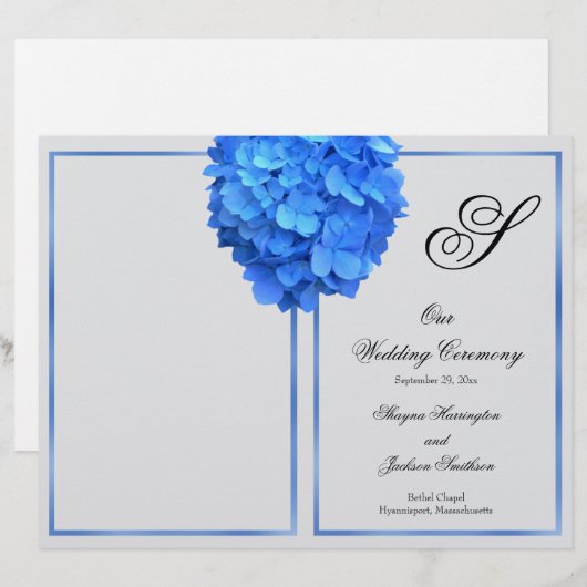 Programme de mariage Monogramme Floral Bleu Argent (Devant / Derrière)