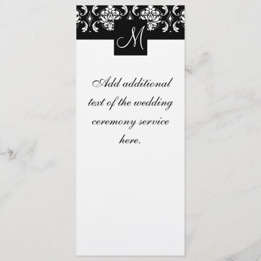 Programme de mariage Monogramme Noir Blanc Damas (Dos)