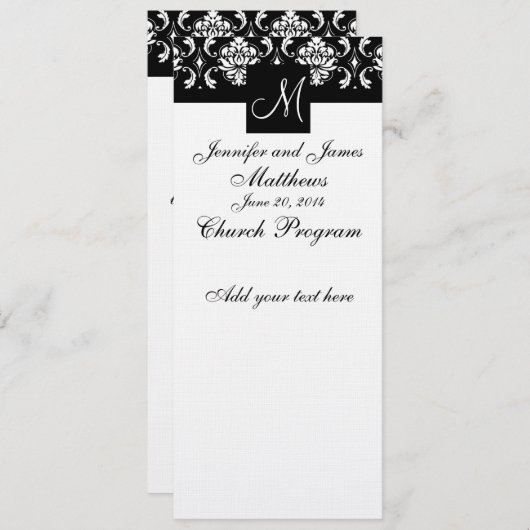 Programme de mariage Monogramme Noir Blanc Damas (Devant / Derrière)