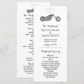 Programme de mariage motard cœurs argentés et moto (Devant / Derrière)