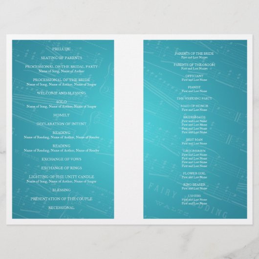 Programme de mariage Musique Bleu (Dos)