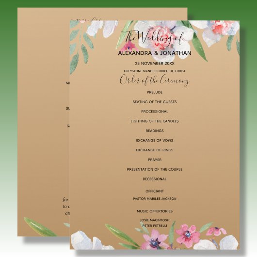 Programme de mariage Narcisse blanc sur fond or ch