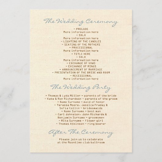 Programme de mariage nautique (Dos)