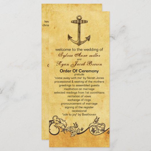 programme de mariage nautique ancre rustique (Devant / Derrière)