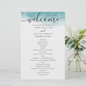 Programme de mariage nautique bleu aquarelle éléga (Debout devant)