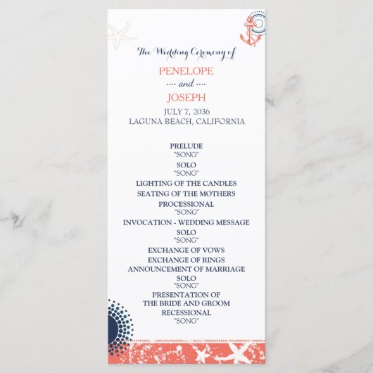 Programme de mariage nautique Coral et Marine (Devant)