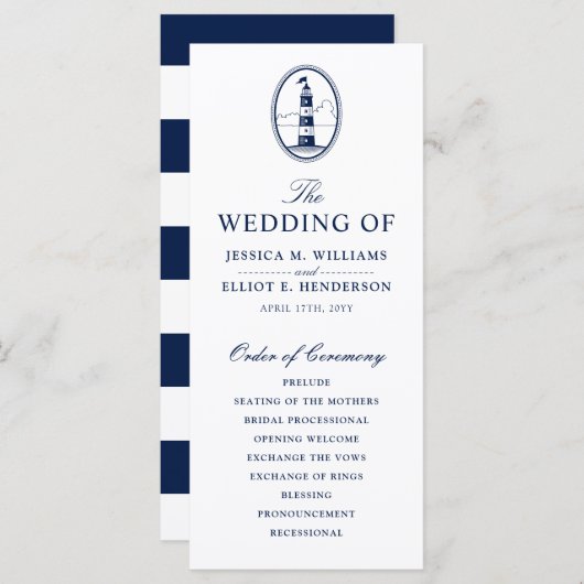 Programme de mariage nautique minimal Phare (Devant / Derrière)