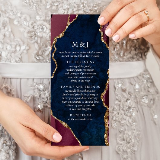 Programme de mariage Navy, Bourgogne & Agate dorée