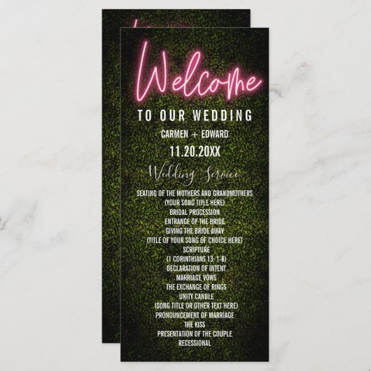 Programme de mariage Neon Boxwood (Devant / Derrière)