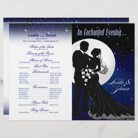 Programme de mariage nocturne enchanté | marine (Devant / Derrière)