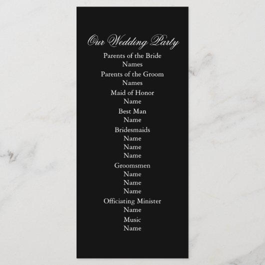 Programme de mariage noir (Dos)