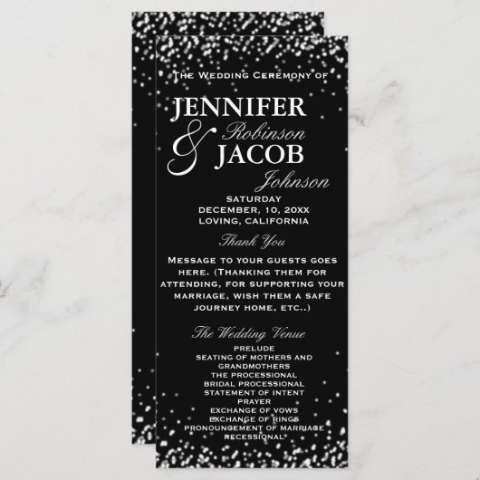 Programme de mariage | Noir avec étoiles blanches (Devant / Derrière)
