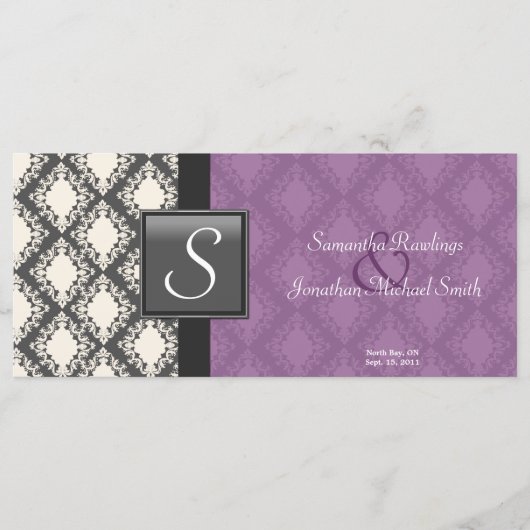 Programme de mariage - Noir Blanc Damas Monogramme (Devant)