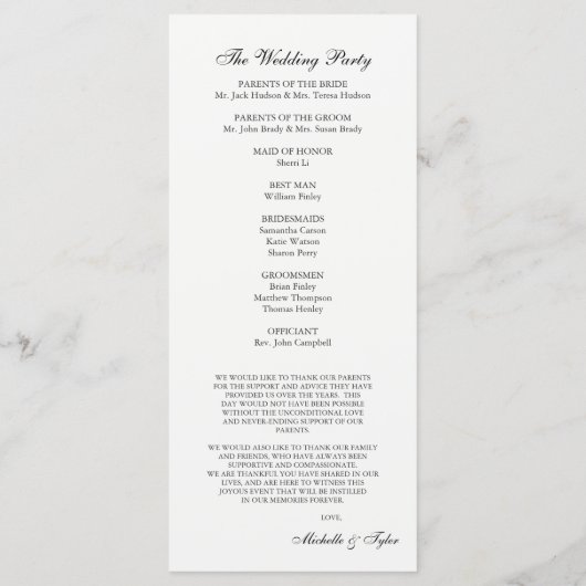 Programme de mariage noir et blanc (Dos)