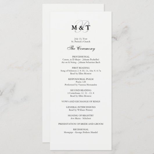 Programme de mariage noir et blanc (Devant / Derrière)