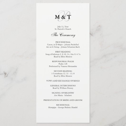 Programme de mariage noir et blanc (Devant)