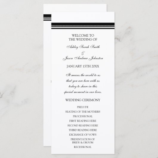 Programme de mariage noir et blanc (Devant / Derrière)