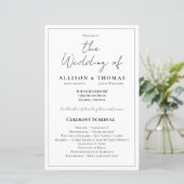 Programme de mariage noir et blanc à script simple (Debout devant)