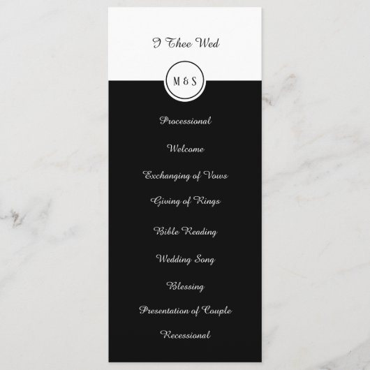 Programme de mariage noir et blanc classique (Devant)