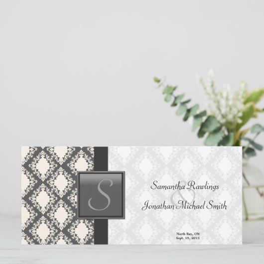 Programme de mariage - Noir et Blanc Damas Monogra (Debout devant)