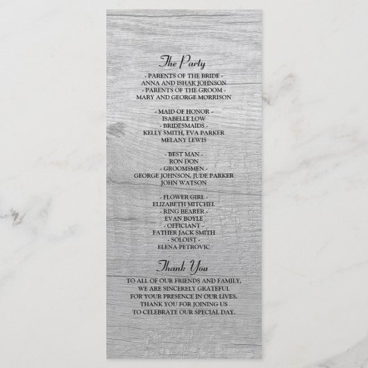 Programme de mariage noir et blanc en argent (Dos)