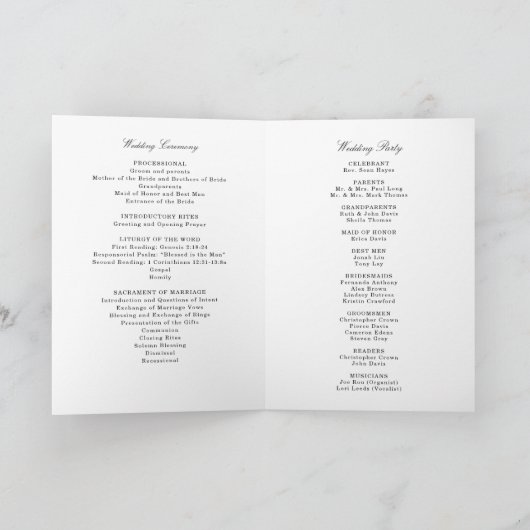 Programme de mariage noir et blanc Fleur sauvage s (Intérieur)