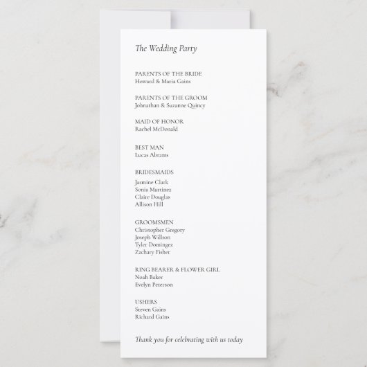 Programme de mariage noir et blanc ultra minimalis (Dos)