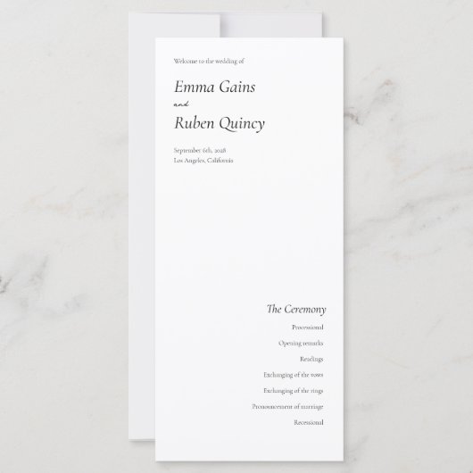 Programme de mariage noir et blanc ultra minimalis (Devant)