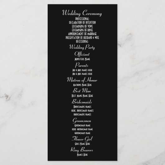 Programme de mariage noir et or (Dos)