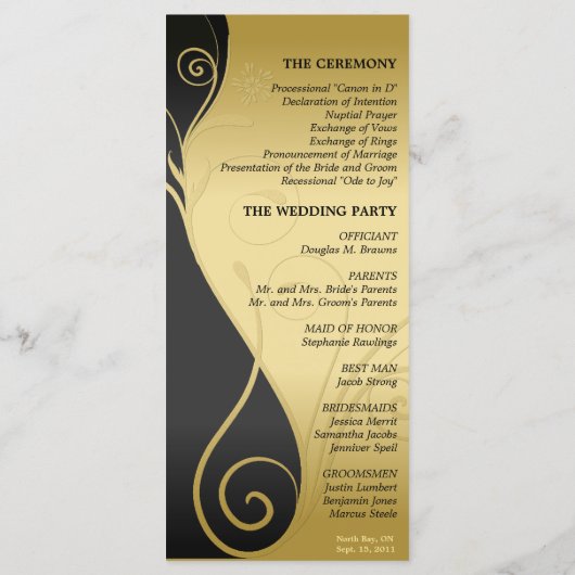 Programme de mariage - Noir et Or Classique Floral (Dos)