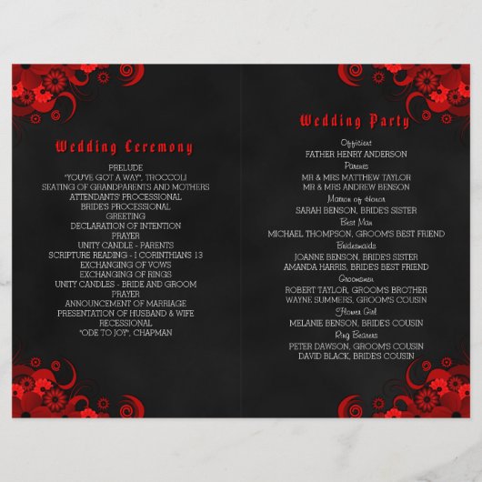 Programme de mariage noir et rouge floral Goth bi- (Dos)