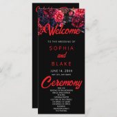 Programme de mariage noir et rouge gothique floral (Devant / Derrière)
