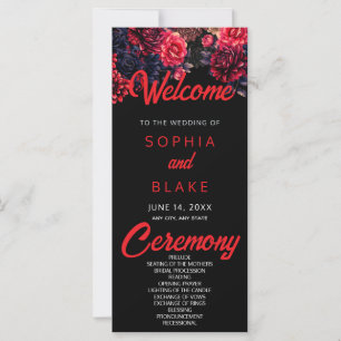 Programme de mariage noir et rouge gothique floral