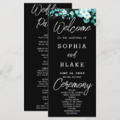 Programme de mariage noir Fleurs blanches Verdure (Devant / Derrière)