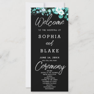 Programme de mariage noir Fleurs blanches Verdure