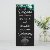 Programme de mariage noir Fleurs blanches Verdure (Debout devant)