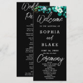 Programme de mariage noir Fleurs blanches Verdure (Devant / Derrière)