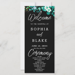 Programme de mariage noir Fleurs blanches Verdure