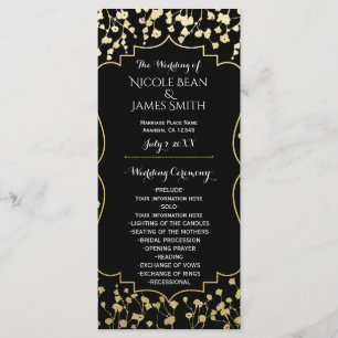 Programme de mariage noir floral à souffle de bébé
