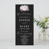 Programme de mariage noir floral rose romantique (Debout devant)