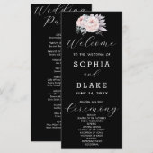 Programme de mariage noir floral rose romantique (Devant / Derrière)