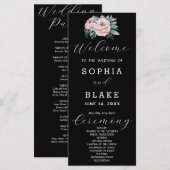 Programme de mariage noir floral rose romantique (Devant / Derrière)