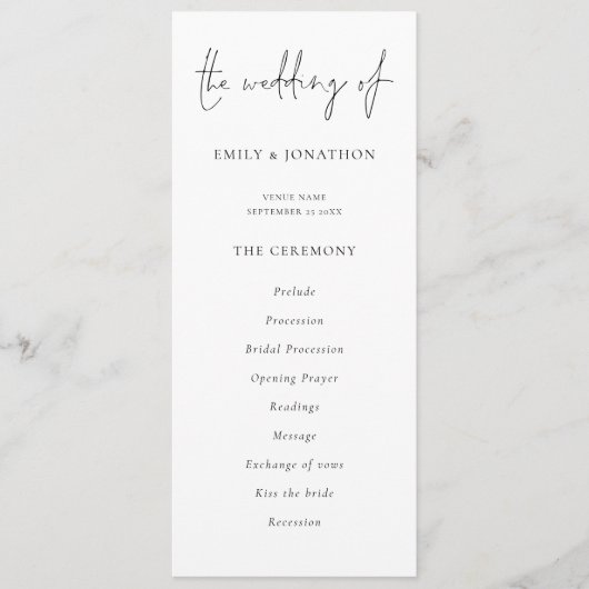 Programme de mariage noir moderne Script (Devant)